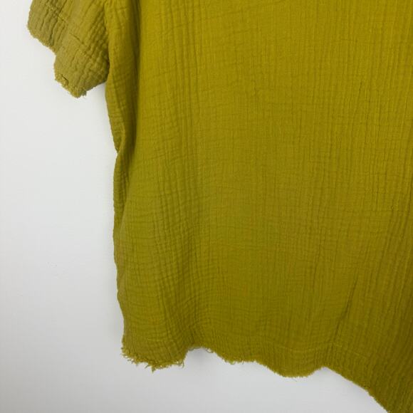 Easel Womens Scoop Neck Frayed Cotton Short Sleeve Mustard Yellow Blouse Small - Picture 7 of 10